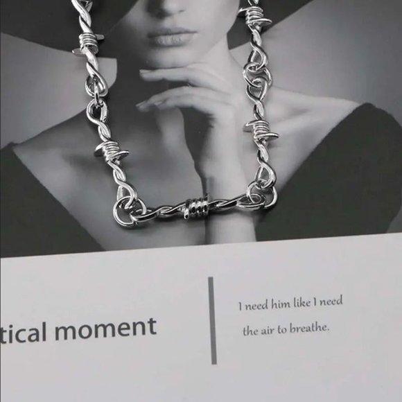 20" Womens 18K White Gold Barbed Wire Chain Necklace Silver Jewelry 18 Karat NEW - Picture 8 of 12